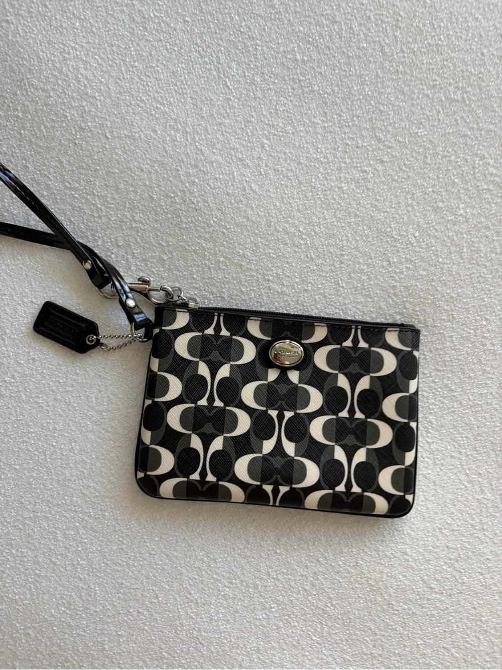 Coach Black & White Signature Pattern Wristlet with Detachable Strap